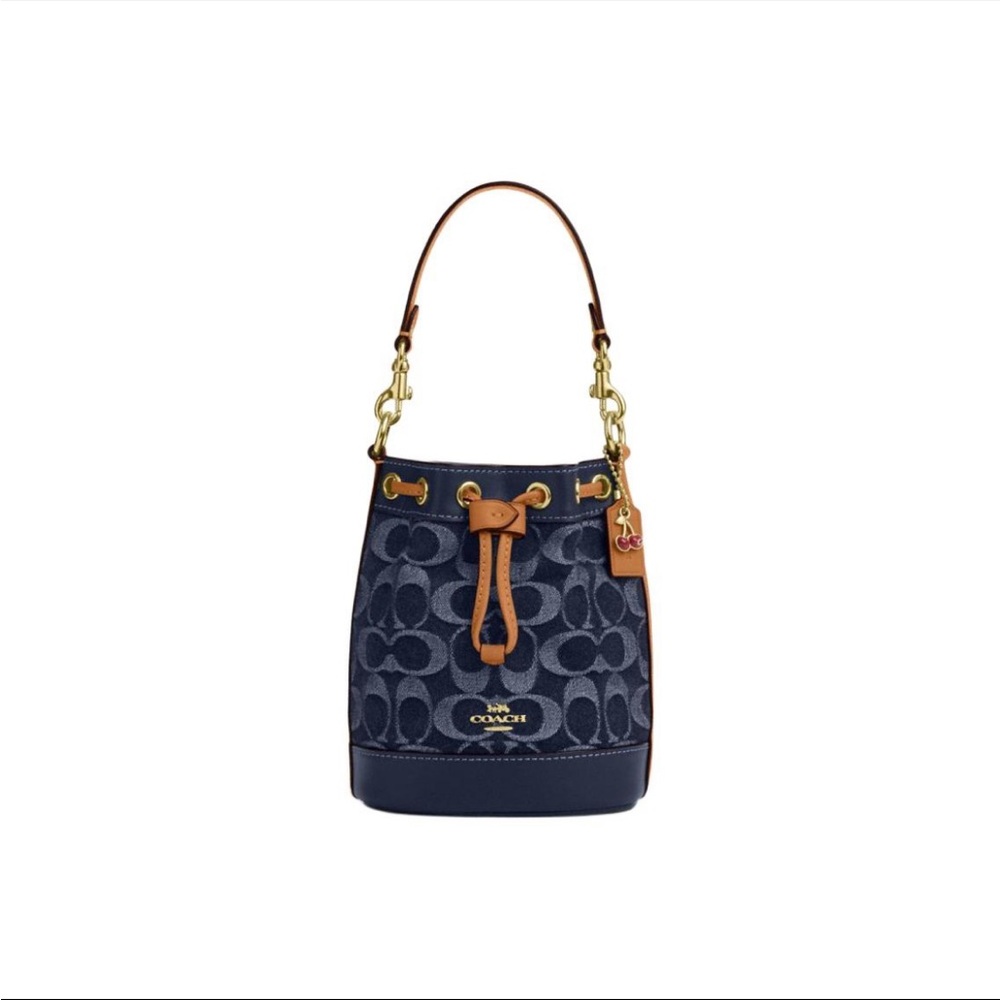 NWT!COACH MINI BUCKET BAG IN SIGNATURE DENIM(CY740)gift receipt FAST SHIPPING - Picture 8 of 12